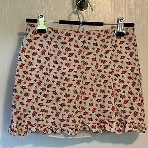 Red Green Ruffled Mini Pencil Skirt